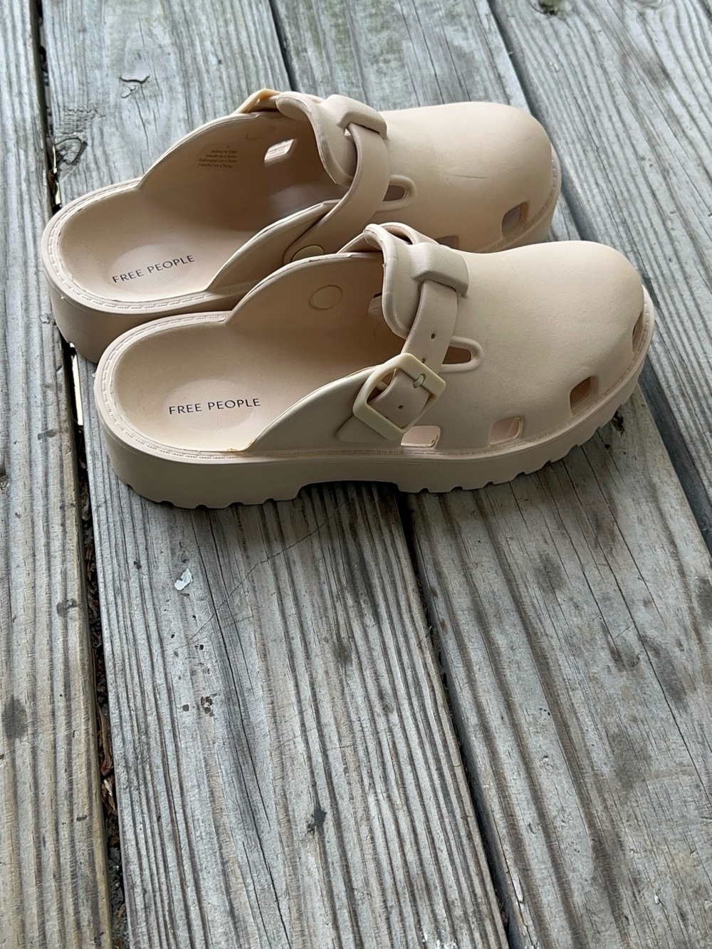 Free People Neutral Beige Buckle Clog Mules - Picture 4 of 8
